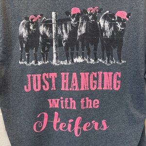 Gildan Gray and Pink Women's Tee - Just Hanging with the Heifers